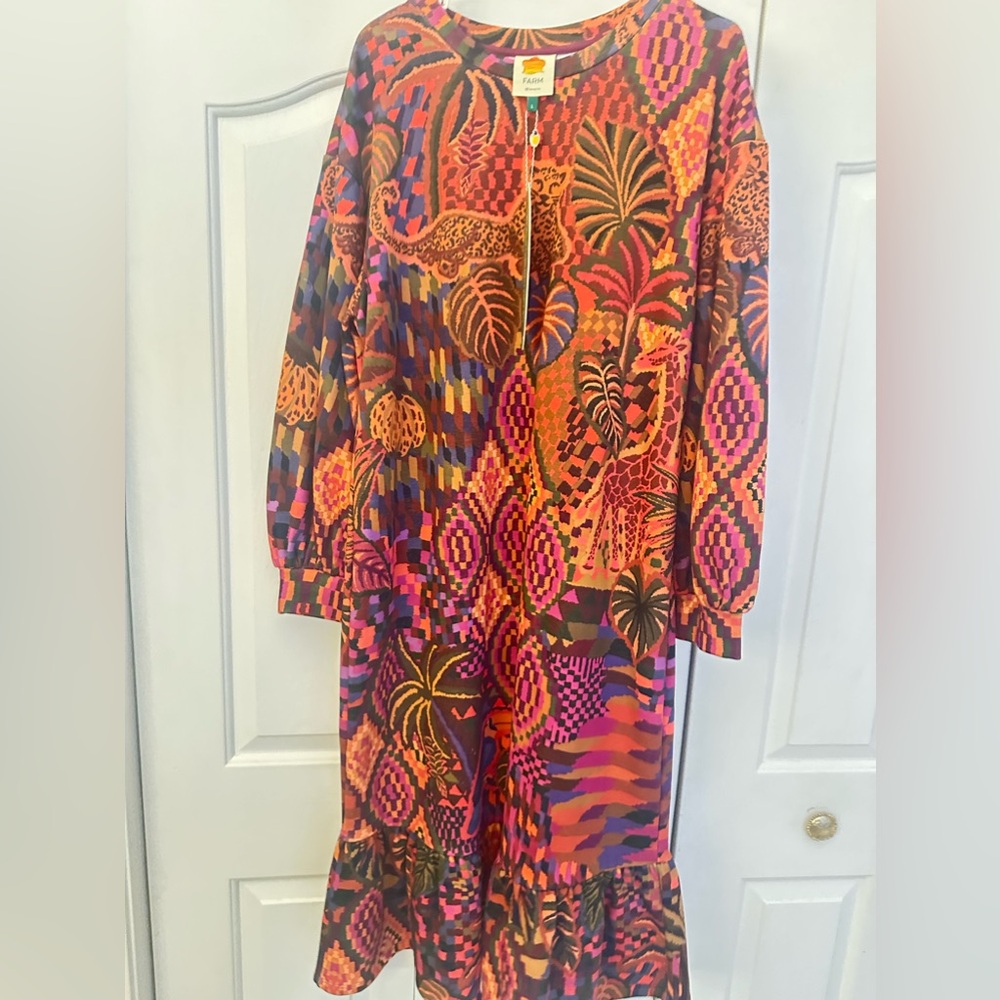 NWT Farm Rio jungle animals tapestry sweatshirt dress
